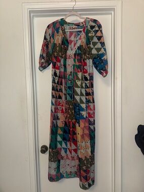 Ophelia & Indigo Multicolor Geometric Patchwork Maxi Dress